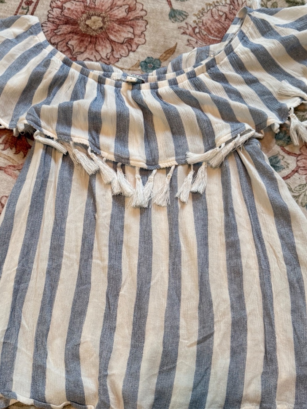 ANDRÉE BY UNIT Blue and White Striped Off-Shoulder Top - Picture 7 of 7